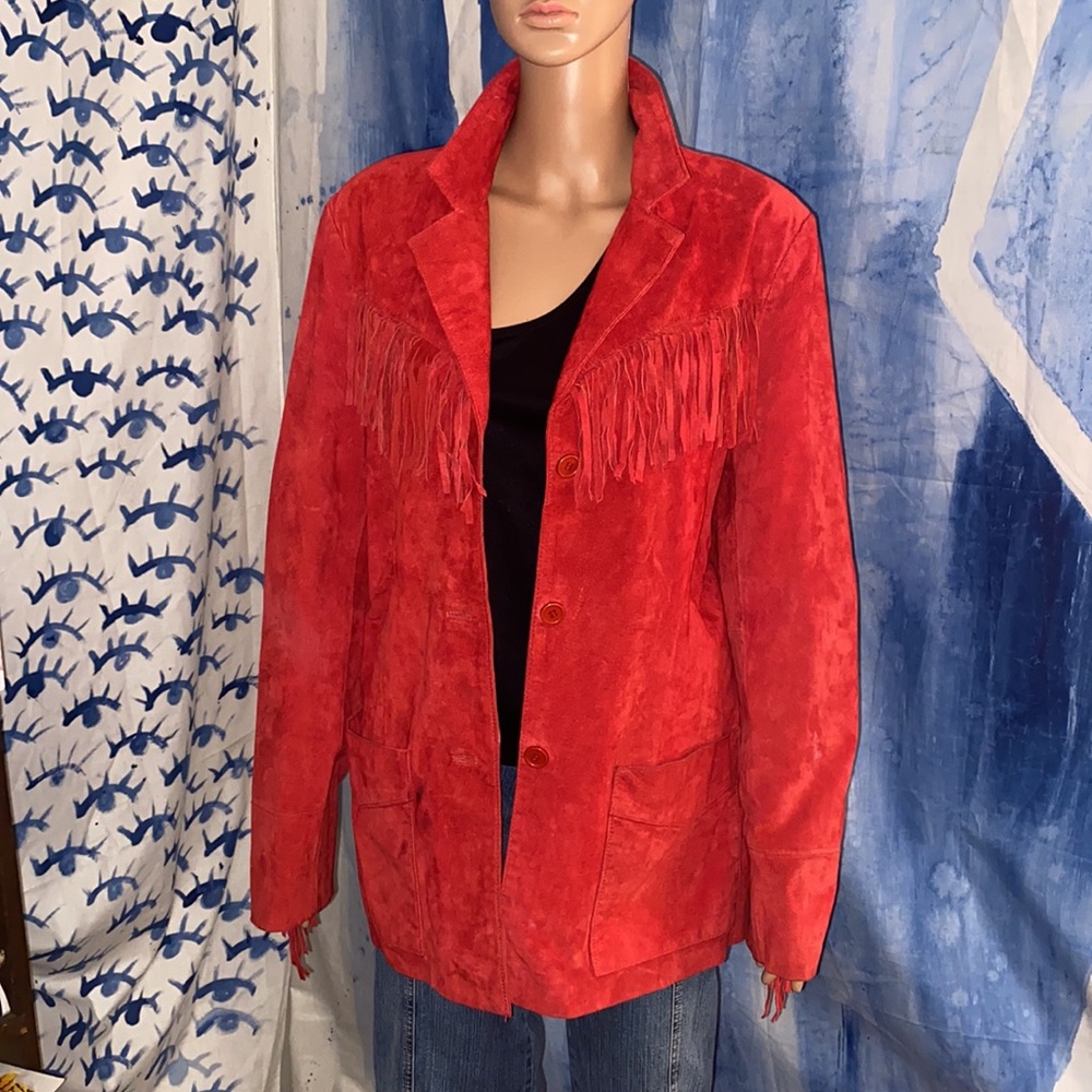 Red Leather Suede fringe jacket